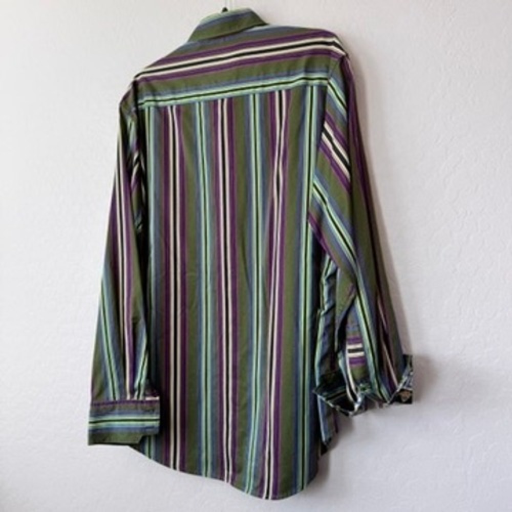 Robert Graham Mens XLarge Long Sleeve Button Up Shirt Green Colorful Stripes - Picture 9 of 11
